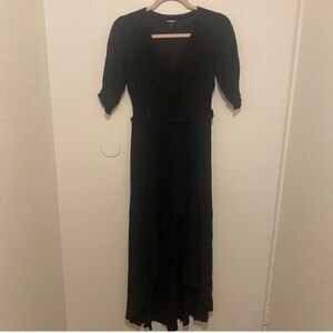 EXPRESS Black Faux Wrap Short Sleeve Midi Dress Size XS